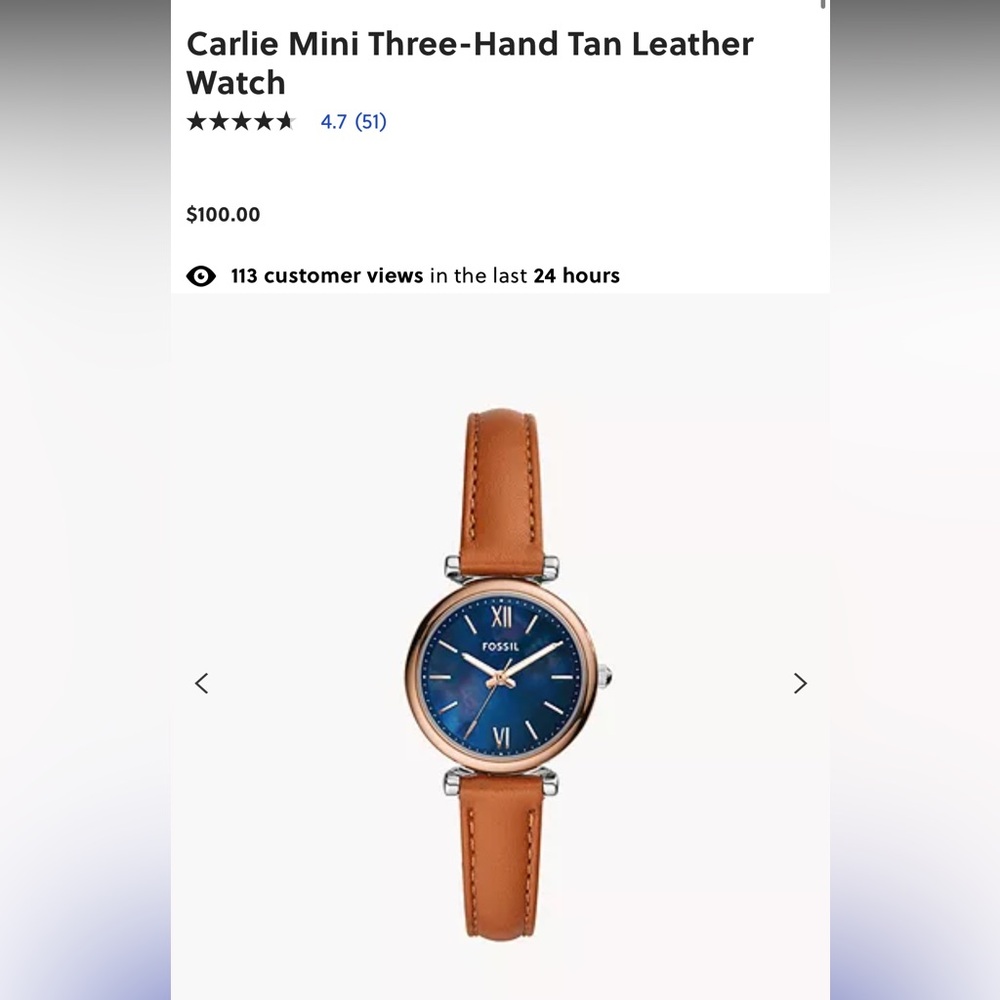 Fossil Blue and Brown Smartwatch with Leather Strap